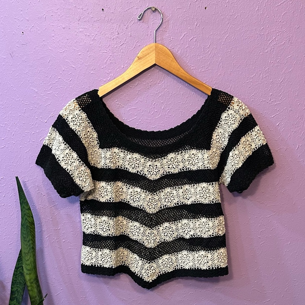 SOLD- Vintage Handmade Crochet Striped Top - Picture 1 of 8